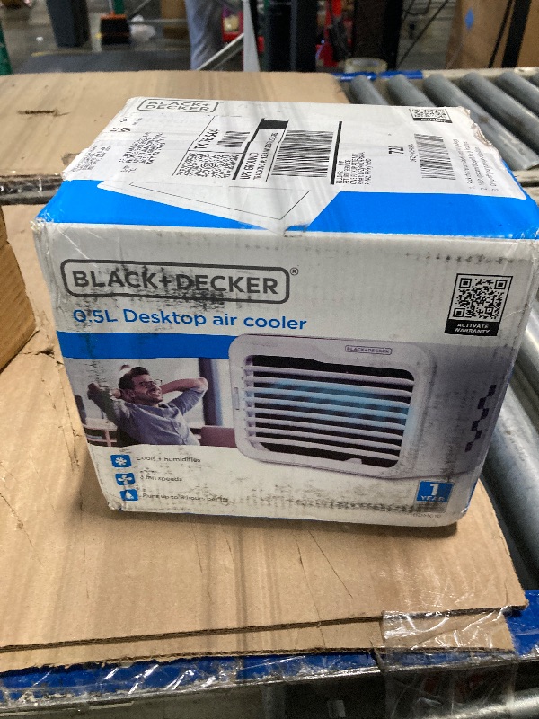 Photo 1 of *MINOR DAMAGE - USED*
BLACK+DECKER Desktop Air Cooler, Personal Portable Fan with 3-Speeds, Evaporative Air Cooler with 0.5L Water Tank, Air Cooler Fan for Desk, Home, Office, Bedroom, and more, BDMC10, White/Gray
