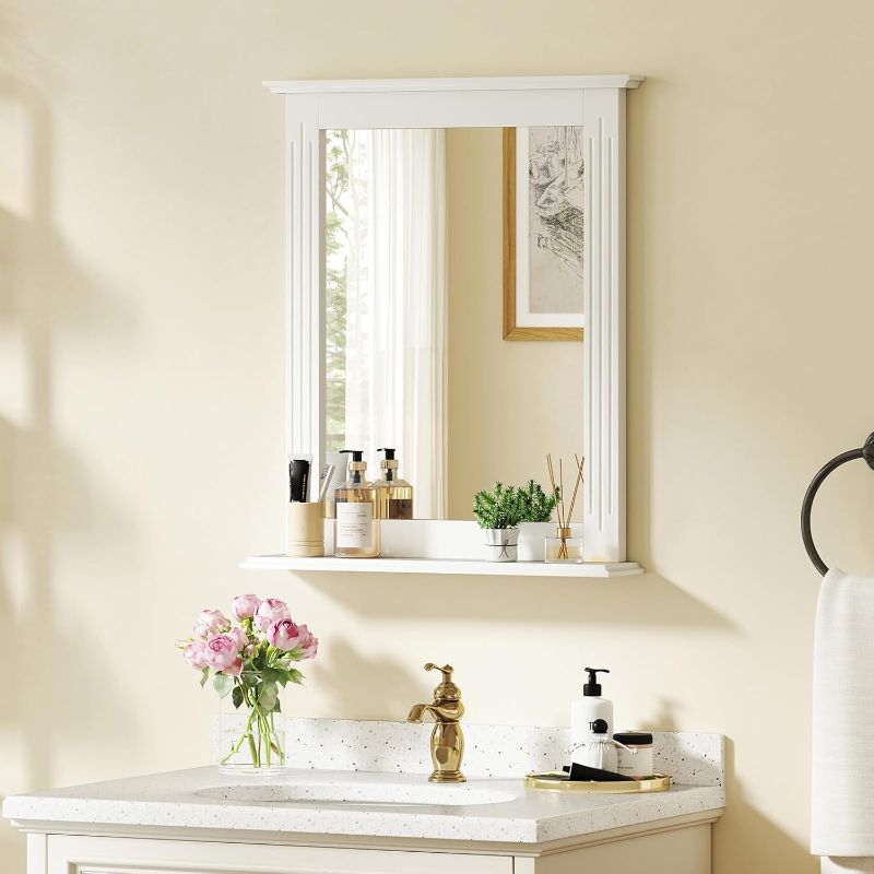 Photo 1 of ** SIMILAR IMAGE UNKNOWN SIZE OR BRAND**CHARMAID Bathroom Mirror with Shelf - 27" x 22.5" Wall Mirror Over Bathroom Sink, Wooden Frame Modern Rectangular Hanging Vanity Makeup Mirrors for Washroom, Entryway (White,27" L x 22.5" W)