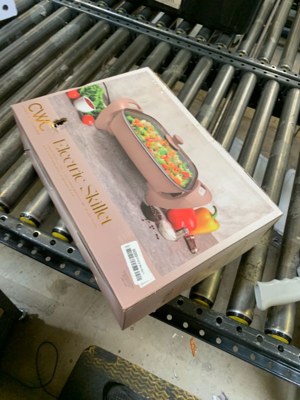 Photo 1 of COOK WITH COLOR Electric Skillet - 12" x 12" Ceramic Nonstick Pan, PFAS-Free, 1400W, Tempered Glass Lid, Variable Temperature, Removable Heating Probe, Cool-Touch Handles, Blush