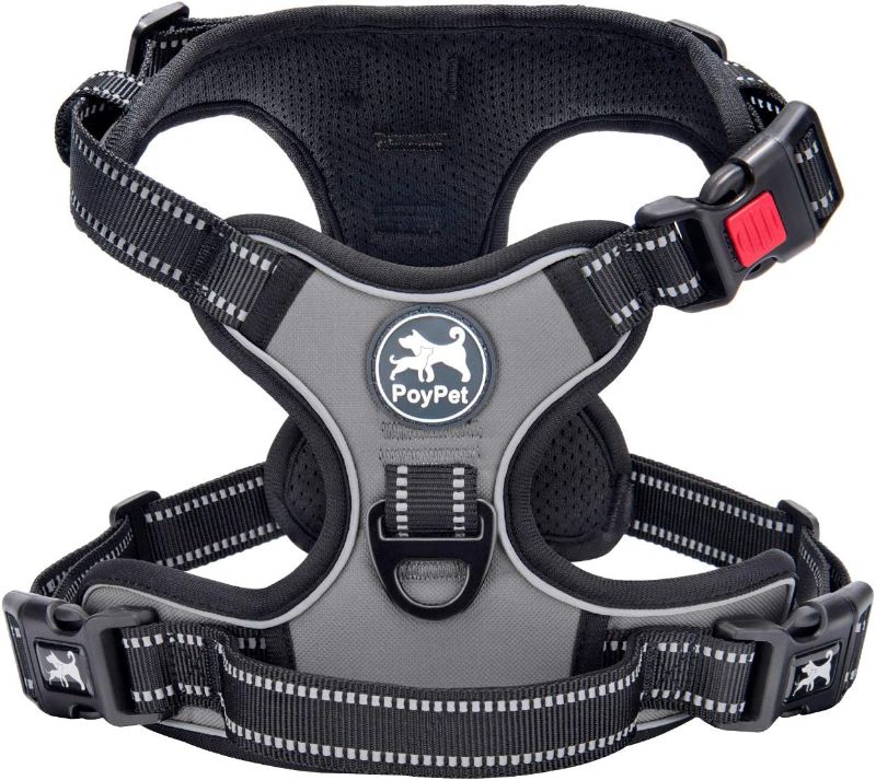 Photo 1 of PHOEPET No Pull Dog Harness Medium Reflective Front Clip Vest with Handle,Adjustable 2 Metal Rings 2 Buckles(M, Grey)