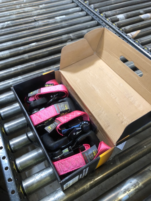 Photo 1 of 4Pcs 1.6”x 10FT Heavy Duty Ratchet Straps with Padded Handles+Coated S Hooks+Soft Loop Tie-Downs for Ratchet Strap Tie Down Kit-6000 Pound Break Strength?Pink?