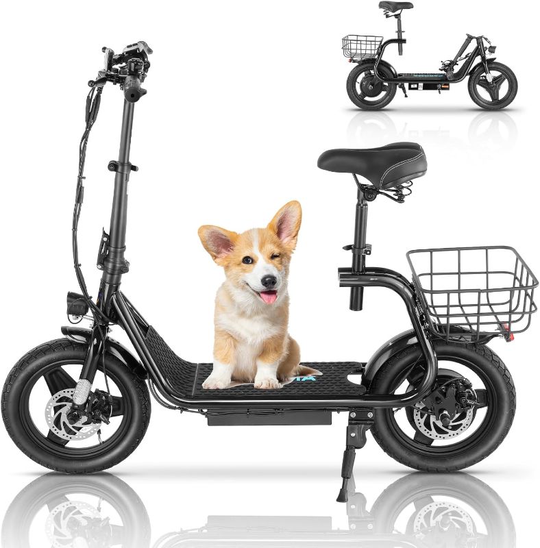 Photo 1 of Caroma Electric Scooter for Adults with Seat, Max 30Miles Ranges, Top Speed 20mph, 500/800/1200W Peak Motor, 14" Tire Foldable E-Scooter for Commuting with Basket, Dual Braking Dual Suspension
