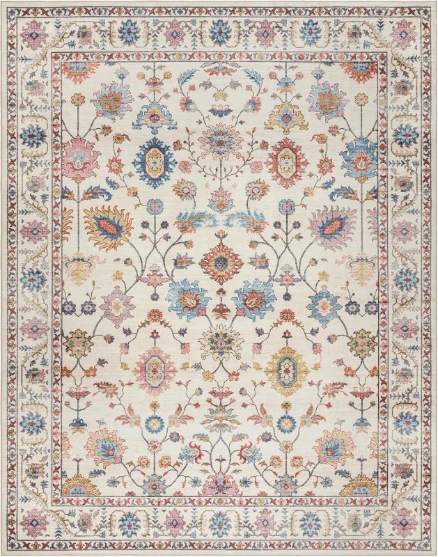 Photo 1 of Gertmenian Indoor Boho Area Rug - 8x10 Large, Non Slip, Super Strong, Ideal for High Traffic Areas in Bedroom, Living Room, Kitchen - Cullen, Cream/Multi, 28548
