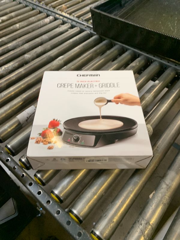 Photo 1 of Chefman Electric Crepe Maker & Griddle, Precise Temperature Control Skillet for Perfect Brunch Blintzes, Pancakes, Eggs, Bacon, & Tortillas, 12" Nonstick Grill Pan, Includes Batter Spreader & Spatula
