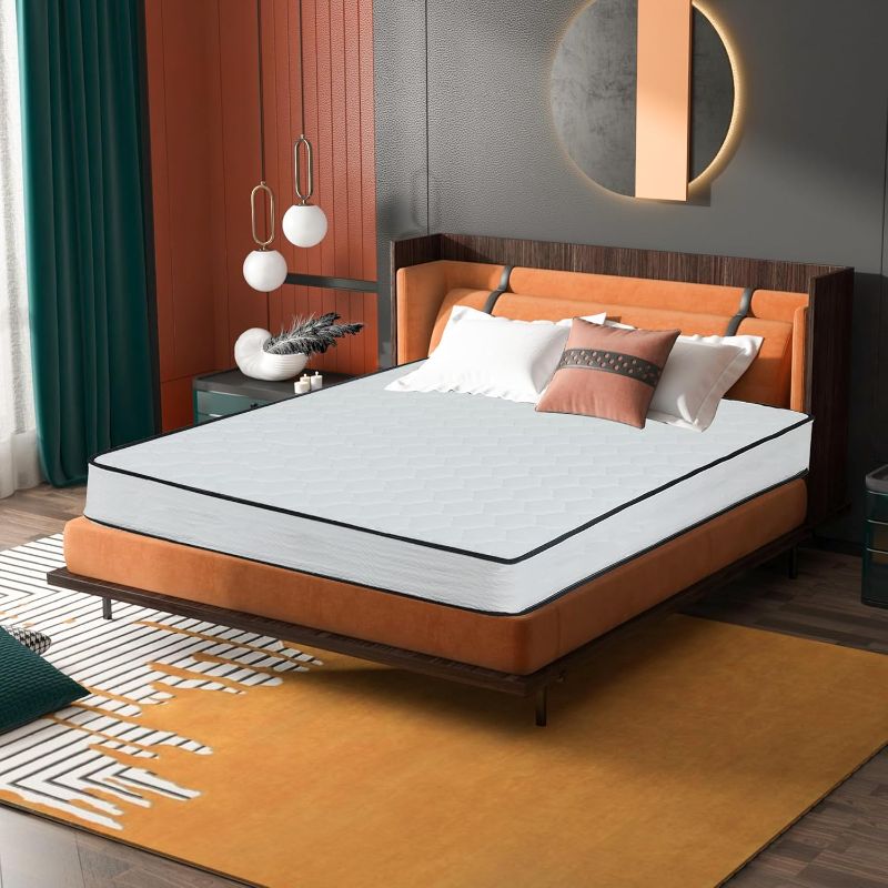 Photo 1 of Pressure Relief Innerspring Mattress 8 Inch Full Size Medium Firm Hybrid Spring Mattress with Foam Layer, Cool Sleep Mattress CertiPUR-US Certified, Mattress in a Box,White