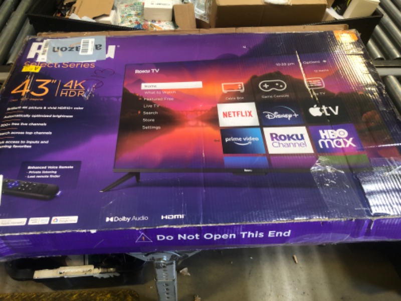Photo 1 of Roku Smart TV – 43-Inch Select Series 4K HDR RokuTV with Roku Enhanced Voice Remote, Brilliant 4K Picture, Automatic Brightness, & Seamless Streaming – Live Local News, Sports, Family Entertainment