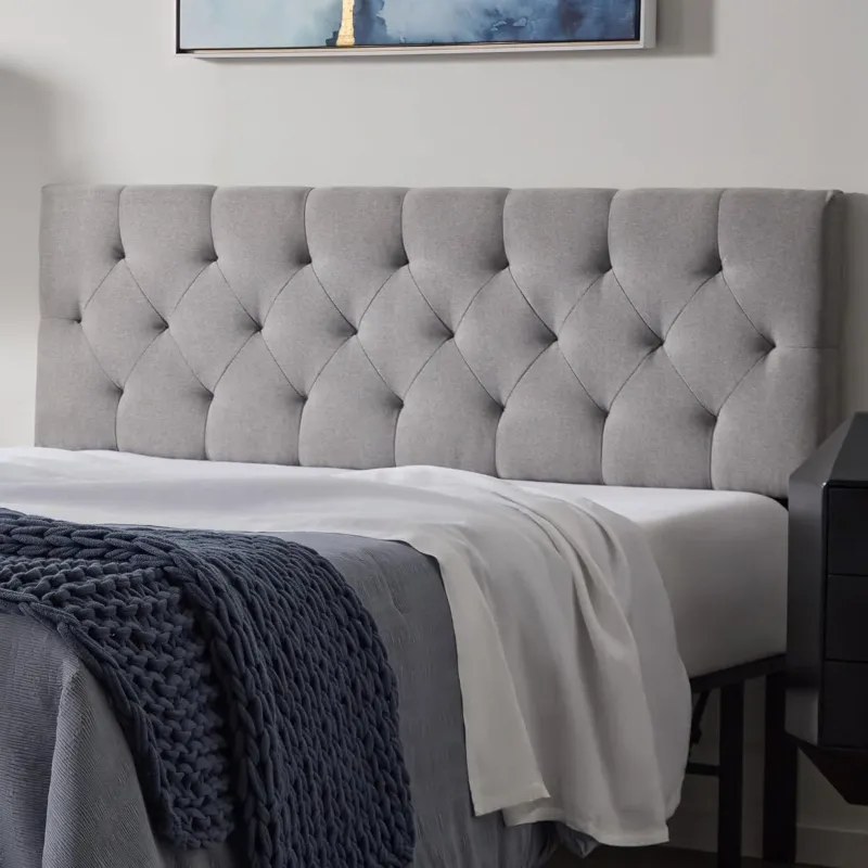 Photo 1 of Lucid Mid-Rise Upholstered Headboard - Diamond Tufted - Padded Polyester - Adjustable Height from 34” to 46” - Easy Assembly - Bed Frame or Wall Mount - Sturdy - Charcoal - Queen Size