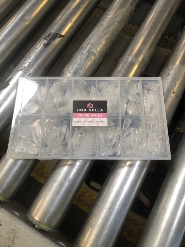 Photo 1 of UNA GELLA Almond Gel Nail Tips, 504PCS Pre Etched Clear Fake Nails Tips Medium Almond Shape - 12 Sizes Full Cover Soft Acrylic Press On Nail Extensions No C Curve Gift for Diy at Home