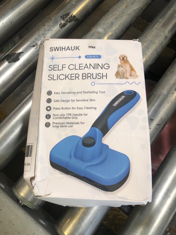 Photo 1 of Swihauk Self Cleaning Slicker Brush - Skin Friendly Deshedding Grooming Tool for Dogs & Cats, Suitable for Shedding & Haired Pets, with Pet Supplies Accessories, Blue