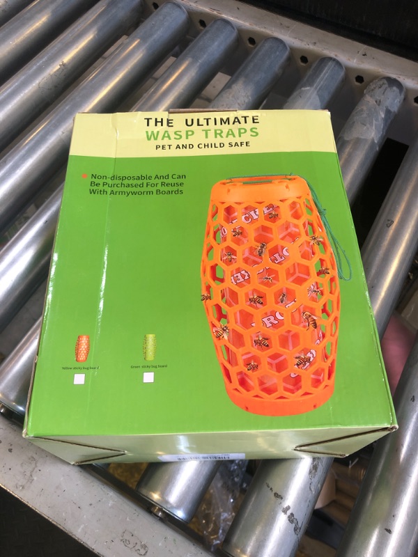 Photo 1 of Wasp Traps Outdoor Hanging, Wasps Repellent for Indoor/Outdoor, Carpenter Bee Trap for Outside, Yellow Jacket Trap, Bee Killer, Fake Wasp Nest&Paper Wasps-2 Pack 4 Sticky Boards(Orange)