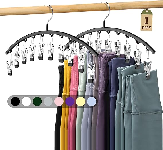 Photo 1 of 1 PACK ONLY Legging Organizer for Closet, Metal Yoga Pants Hangers 1 Pack w/10 Clips Holds 10 Leggings, Space Saving Hanging Closet Organizer w/Rubber Coated Closet Organizers and Storage, Black
