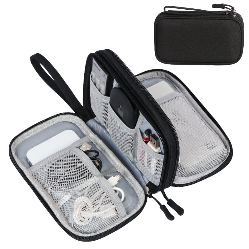 Photo 1 of FYY Travel Cable Organizer Pouch Electronic Accessories Carry Case Portable Waterproof Double Layers All-in-One Storage Bag for Cord, Charger, Phone, Earphone Black