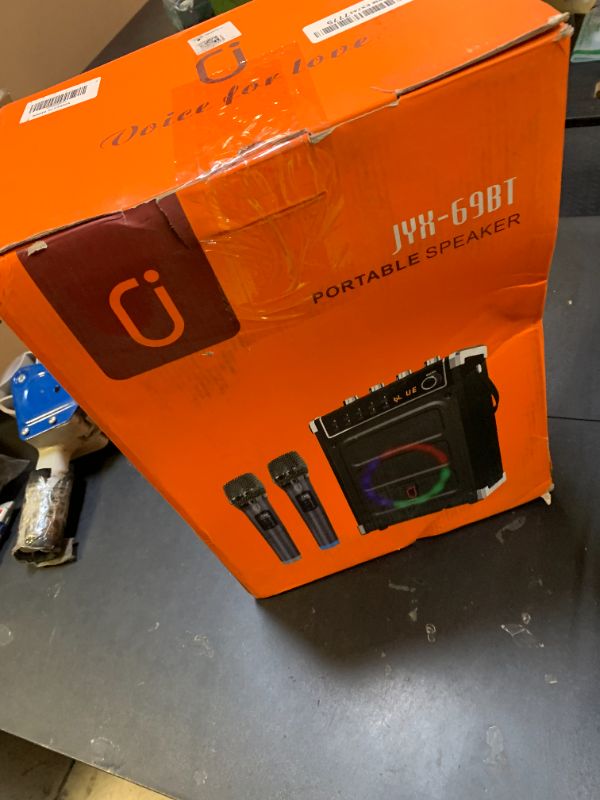 Photo 1 of JYX Karaoke Machine with 2 Wireless Microphones, Portable Bass/Treble Bluetooth Speaker with LED Light, Support TWS, AUX in, FM, REC PA System with Remote Control, Supply for Party/Adults/Kids