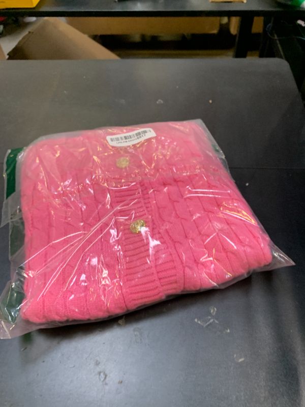 Photo 1 of MED Saodimallsu Womens Summer Short Sleeve Cardigans Cable Knit Cropped Button Down Crewneck Lightweight Sweater Tops Bright Pink