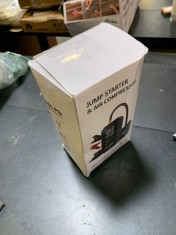 Photo 1 of Portable Car Battery Jump Starter with Air Compressor 5500A 150PSI Car Jump Starter Jump Box (All Gas/10L Diesel), Car Battery Jumper Starter Portable Jumper Cables, Large LCD Display, LED Light