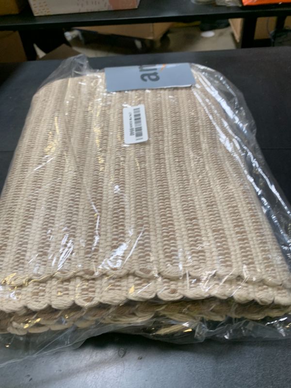 Photo 1 of BROWN AND IVORY Chardin home Providence Throw Rug 2x6 feet |Hand Woven Farmhouse Rug | Great in Kitchens entryways doormats Bathrooms Meditation Mat | Machine Washable & Reversible Cotton Rug