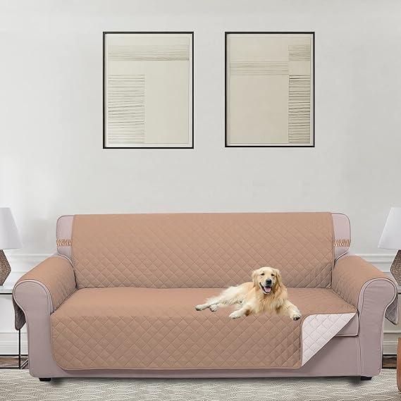 Photo 1 of U-NICE HOME Reversible Sofa Cover Couch Cover for Dogs with Elastic Straps Water Resistant Furniture Protector for Pets Couch Cover for 3 Cushion Couch (Sofa, Camel/Ivory)