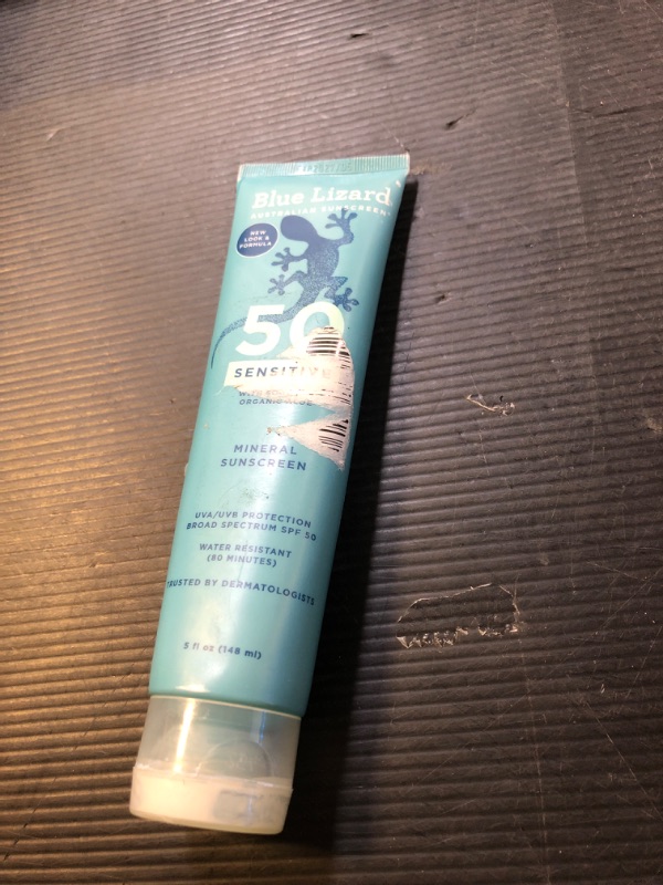 Photo 1 of BLUE LIZARD Sensitive Mineral Sunscreen with Zinc Oxide 50+ Water Resistant UVAUVB Protection with Smart Cap Technology Fragrance Free, Sensitve, SPF 50 - - Tube, Unscented, 5 Fl Oz