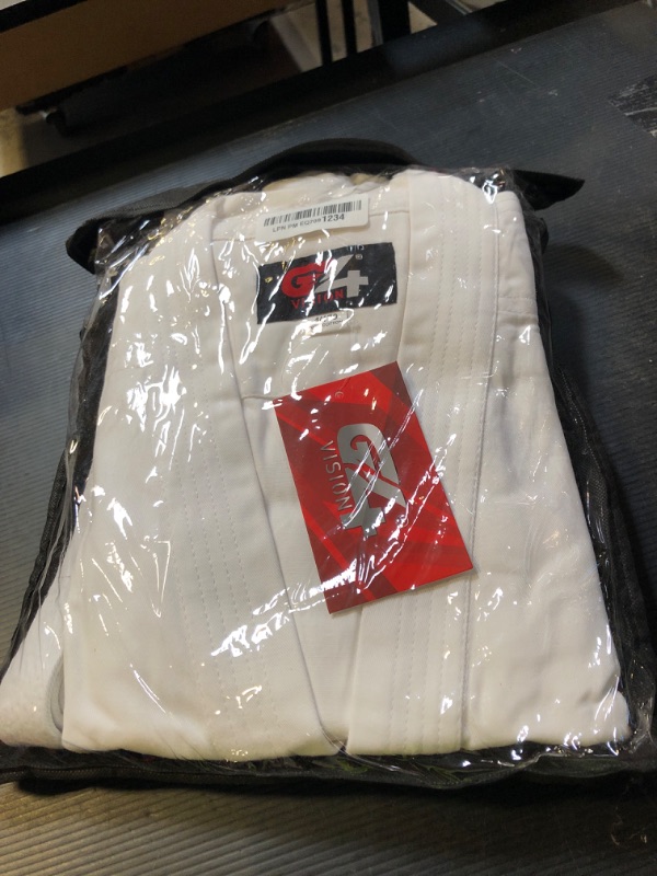 Photo 1 of G4 Karate Gi Aikido Training Uniform Set - Adult Student with Free Belt, White and Black Martial Arts Suit White 4/170cm