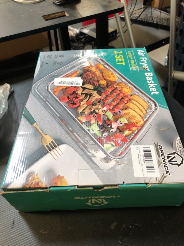 Photo 1 of Air Fryer Basket, OPENICE 2 Set Air Fryer Pan and Crisper Tray for Oven, Non-stick Oven Air Fryer Basket for Baking and Crispy Foods - Large & Medium