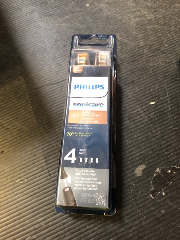 Photo 1 of Philips Sonicare Premium All-in-One (A3) Replacement Toothbrush Heads, Gum Care, Plaque Removal, Whitening, One Year Supply, 4 Brush Heads, Black, HX9094/95