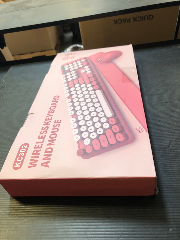 Photo 1 of Wireless Keyboard and Mouse Combo - Round Keycaps, Full-Size Retro Typewriter Keyboard with Detachable Wrist Rest, Sleep Mode & Tilt Legs, 2.4GHz Cordless Connection for Mac/Windows/PC (Hot Pink)