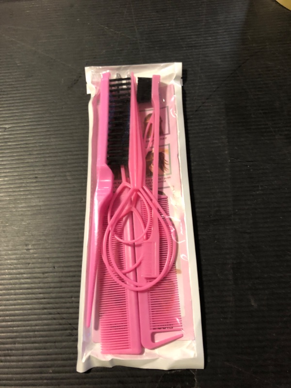 Photo 1 of Aigee 8Pcs Hair Styling Combs Set Include 4Pcs Topsy Hair Tail Tools 2 Styles of Rat Tail Comb,1Pcs Bristle Teasing Slick Back hair Brush,1Pcs Edge Control Brush,Eyebrow Brush for Woman Girl Pink