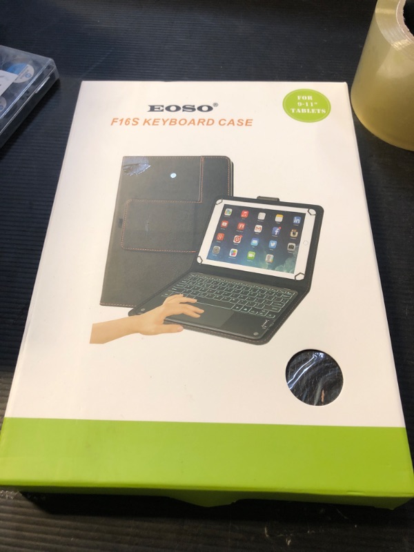 Photo 1 of eoso TouchPad Keyboard case for 9",9.7",10.1",10.2",10.5",10.9",11" Tablets,2-in-1 Bluetooth Wireless Keyboard with Touchpad,7 Colors Backlit & Leather Folio Cover(Black)