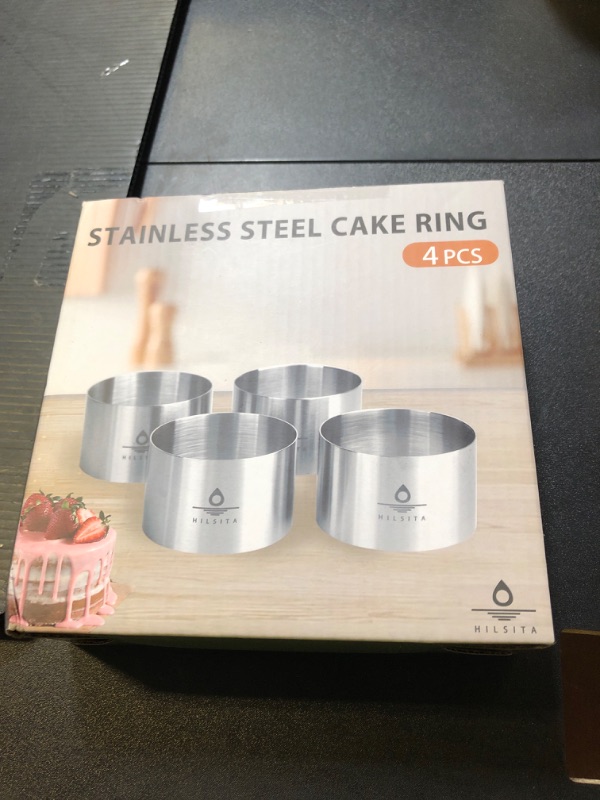 Photo 1 of Hilsita 4 Pcs Seamless Mousse Cake Ring Molds, 3.15 Inch Food Ring Molds, Cake cutter for Baking, Stainless Steel Round Cooking Rings, Dessert Mold for Cake and Pastry