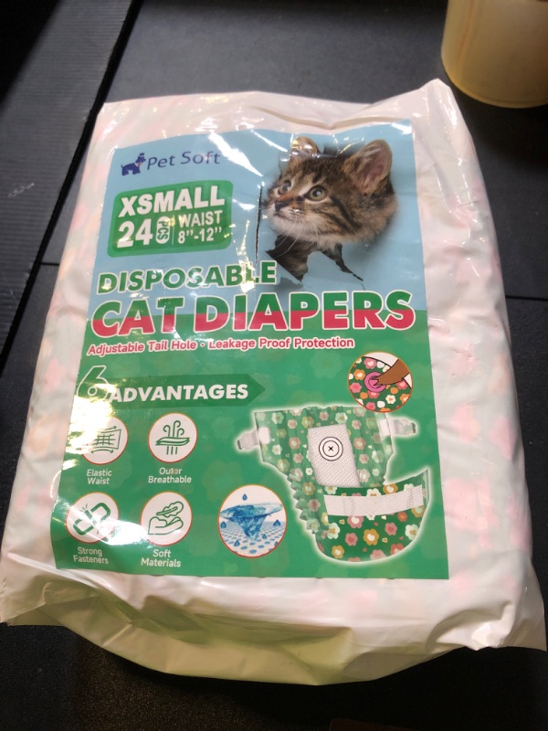 Photo 1 of Pet Soft Disposable Cat Diapers - Diaper for Female & Male Cats, Puppy Doggie Diapers for Female Dogs with Adjustable Foam Tail Hole, X-Small (24Pcs, GN Flowers)