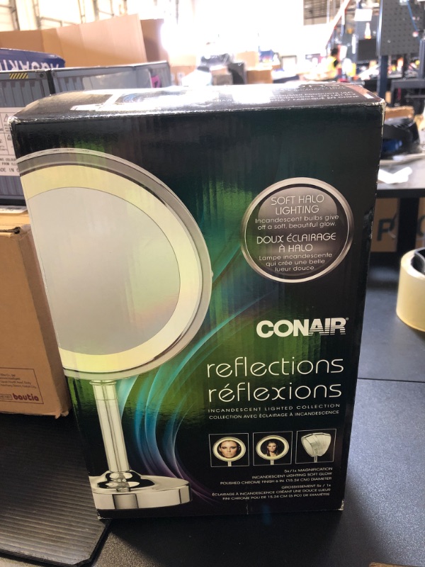 Photo 1 of Conair Double-Sided Lighted Makeup Mirror - Lighted Makeup Mirror; 1x/5x magnification; Polished Chrome Finish