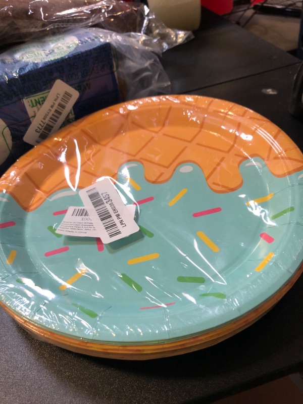 Photo 1 of Whaline Ice Cream Birthday Party Paper Plates 6 Pastel Colors Ice Cream Disposable Plates Cute Summer Dinnerware Plates 9 Inch for Summer Baby Shower Party Supplies Table Decor, 24Pcs
