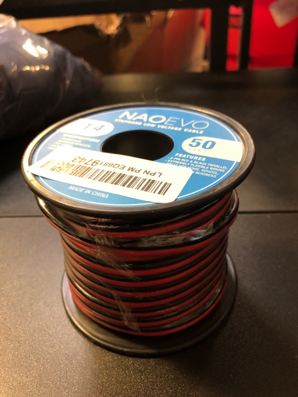 Photo 1 of NAOEVO 14 Gauge Wire 50FT, 2 Conductors Electrical Wire Red Black Cable, Flexible/Low Voltage/PVC 14 AWG Copper Clad Aluminum Extension Cord for Speaker, LED Strips, Automotive 12V/24V DC