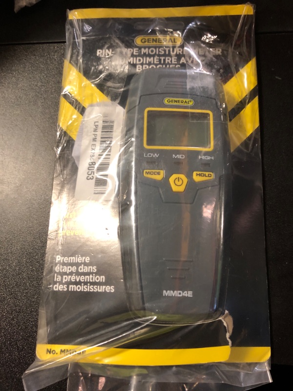 Photo 1 of General Tools MMD4E Digital Moisture Meter, Water Leak Detector, Moisture Tester, Pin Type, Backlit LCD Display With Audible and Visual High-Medium-Low Moisture Content Alerts, Grays