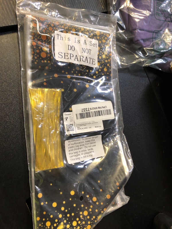 Photo 1 of 100 Pieces Plastic Party Treat Bags Foil Dot Cellophane Candy Goody Treat Bags with 100 Gold Twist Ties for New Year Birthday Retirement Cocktail Wedding Party Christmas Supplies(Black Gold)