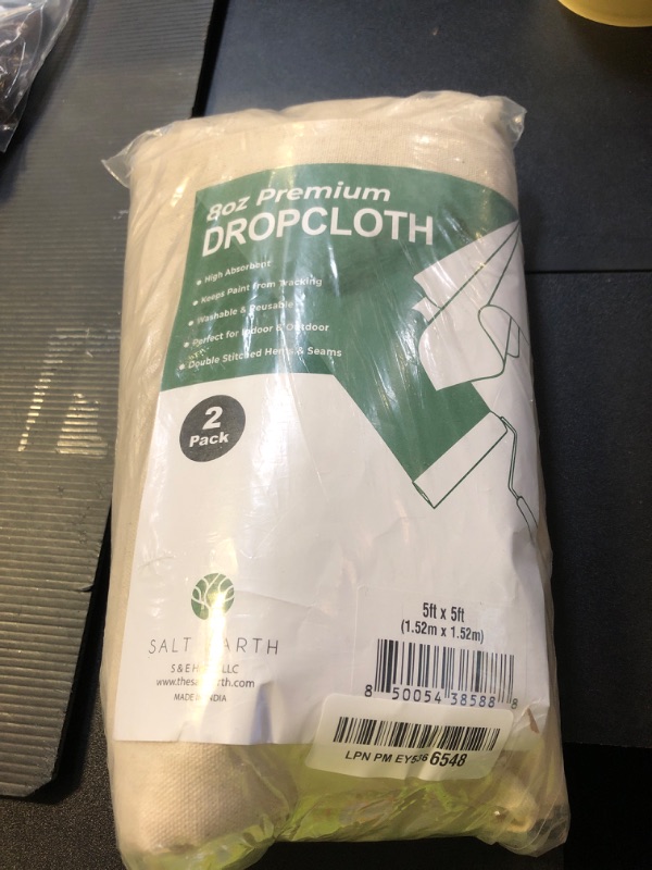 Photo 1 of Canvas Drop Cloth Salt Earth Pack of 2 Reusable Cloth for Outdoor & Indoor, 100% Recycled Cotton Nature Friendly, All purpose Washable Cotton Canvas Cover for Painter Floor & Furniture Protection(5x5)