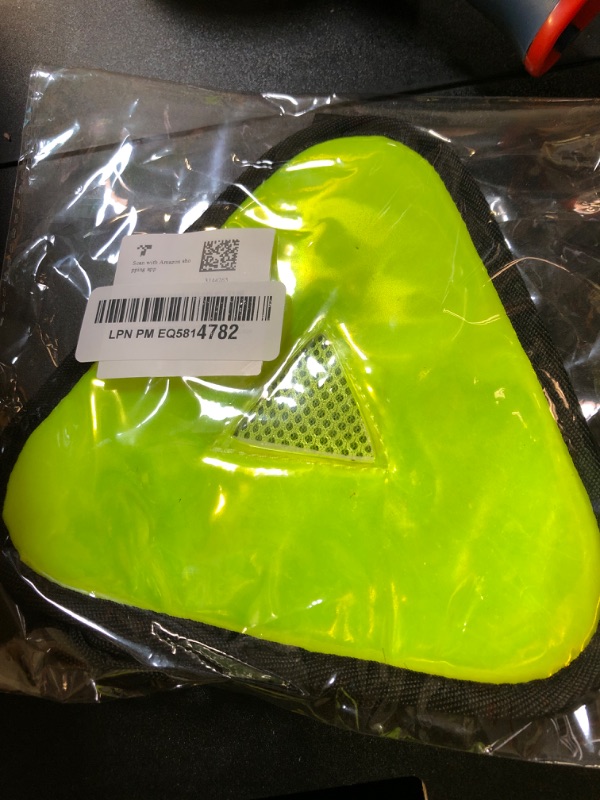 Photo 1 of PEUTIER Reflective Triangle Sign, Bright Reflective Yield Symbol with Magic Adhesive Strap & Cord High Visibility Warning Safety Triangle Accessories for Bike Backpack Different Scenes (Green)