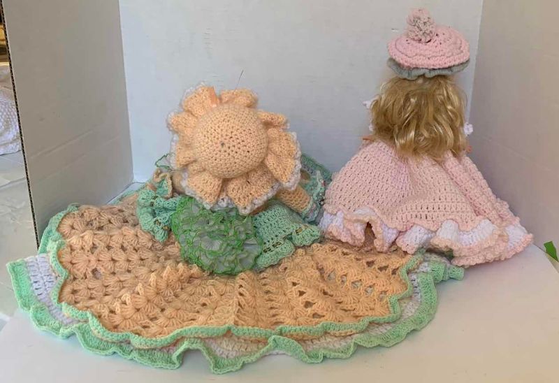 Photo 1 of PORCELAIN DOLLS WITH CROCHET DRESSES 14”H