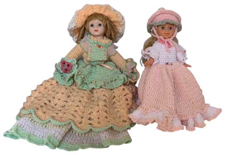 Photo 1 of PORCELAIN DOLLS WITH CROCHET DRESSES 14”H