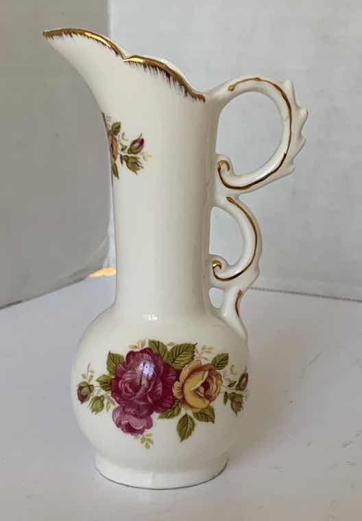 Photo 1 of CHINA TEA CUP & SAUCER SET WITH “COTTAGE ROSE” BONE CHINA SMALL PITCHER