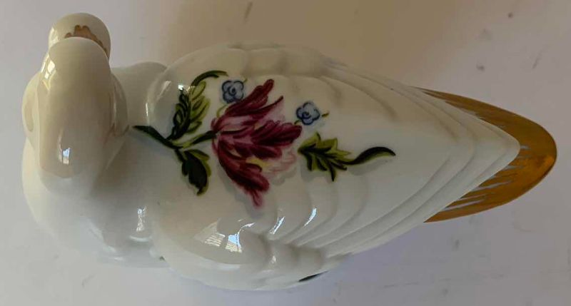 Photo 1 of PORCELAIN SAUCE DISH 7”H, SMALL TEA POT & POTPOURRI DUCK