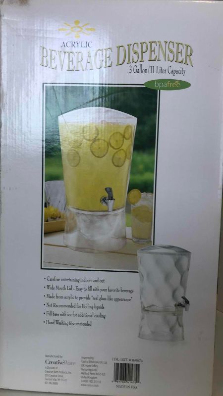 Photo 1 of CREATIVEWARE ACRYLIC BEVERAGE DISPENSER 3 GALLON