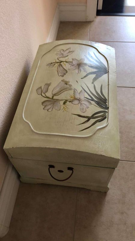 Photo 1 of DECORATIVE FLORAL STORAGE CHEST 21” X 13” H 14”
