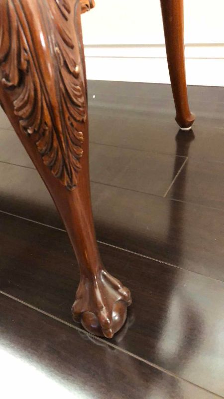 Photo 1 of VINTAGE HAND CARVED CHIPPENDALE MAHOGANY DOUBLE CHAIR SETTLE SEAT WITH CLAW FEET 46” X 21” H 41”