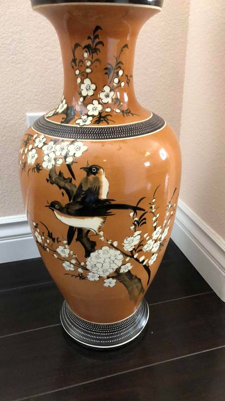 Photo 1 of CLOISONNÉ CERAMIC VASE WITH FLORAL ARRANGEMENT 44”