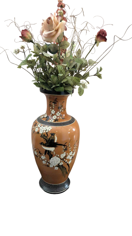 Photo 1 of CLOISONNÉ CERAMIC VASE WITH FLORAL ARRANGEMENT 44”