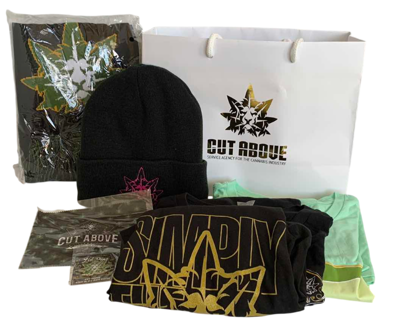 Photo 1 of COLLECTION OF CUT ABOVE, BEANIE, SCARF, SHIRTS (3) SIZE S