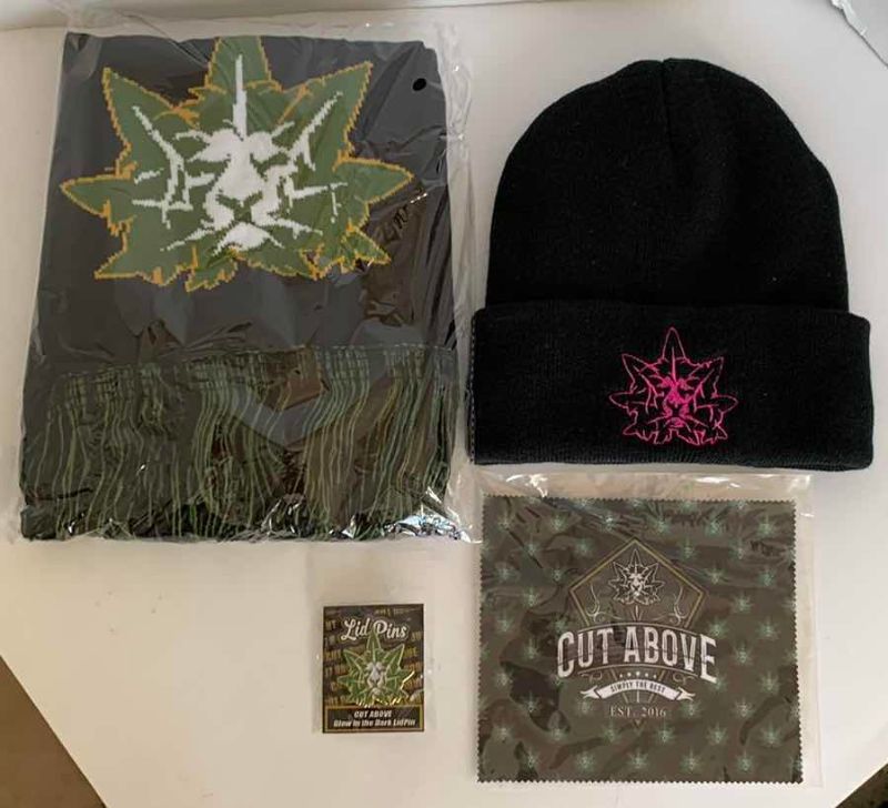 Photo 1 of COLLECTION OF CUT ABOVE, BEANIE, SCARF, SHIRTS (3) SIZE S
