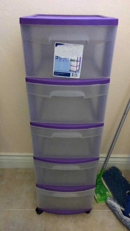 Photo 1 of FIVE DRAWER STORAGE CABINET WITH WHEELS AND HARD FLOOR CLEANING TOOLS