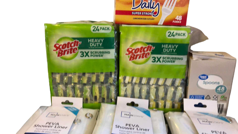 Photo 1 of KITCHEN SPONGES, SHOWER LINERS, AND PLASTIC EATING UTENSILS